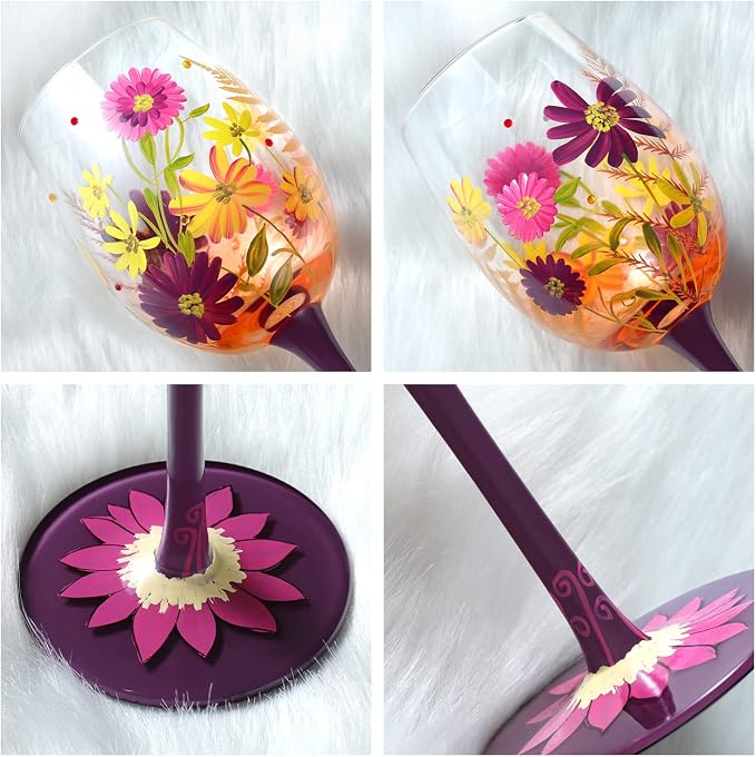 NymphFable Forever Flower Wine Glass 15oz Hand Painted Wine Glasses, Colorful - Image 6