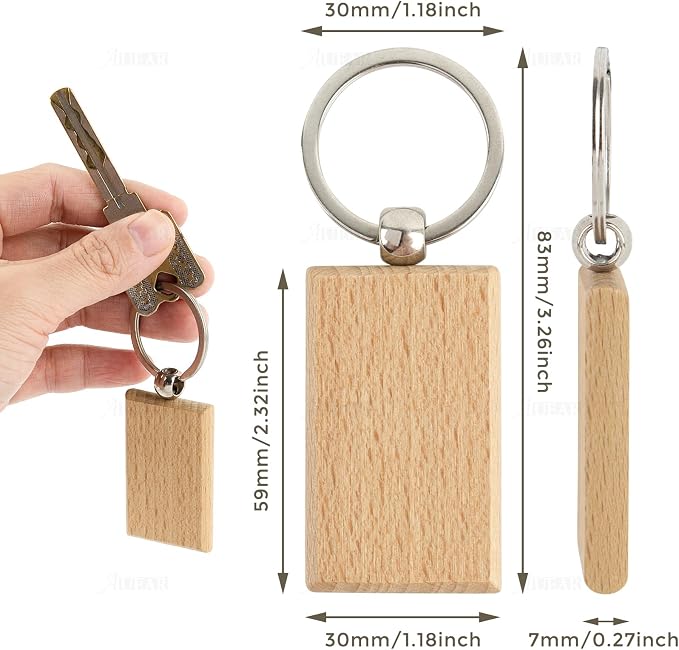 AUEAR, Blank Wooden Key Chain Wood Keychain Key Ring Key Tags Personalized EDC - Image 2