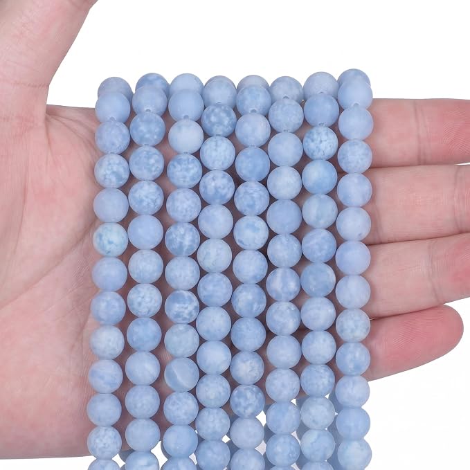 48pcs Natural Matte Light Blue Gemstone Beads，8mm Frosted Round Loose Stone - Image 3