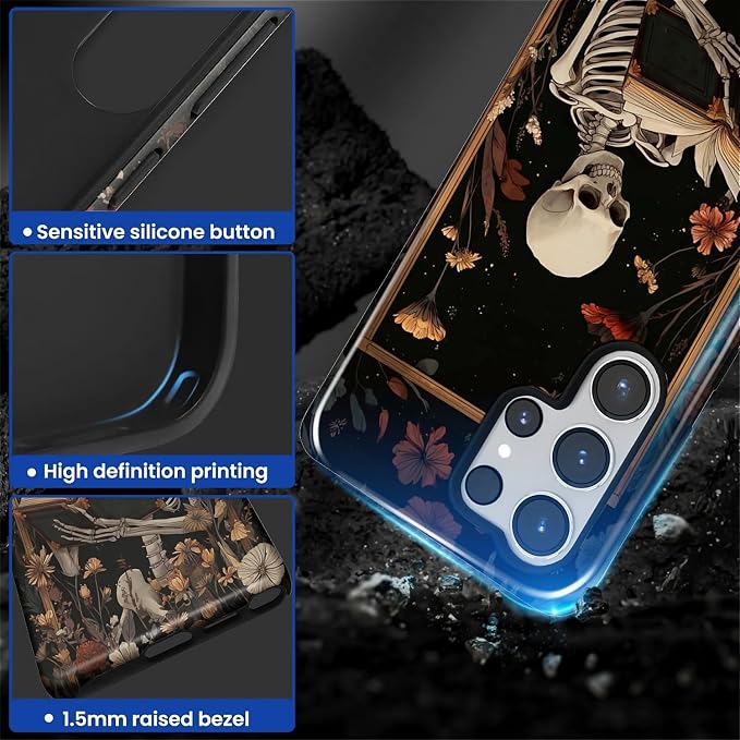 Case for Samsung Galaxy S26 Ultra Case, Skeleton Reader Goth Floral Design- - Image 4