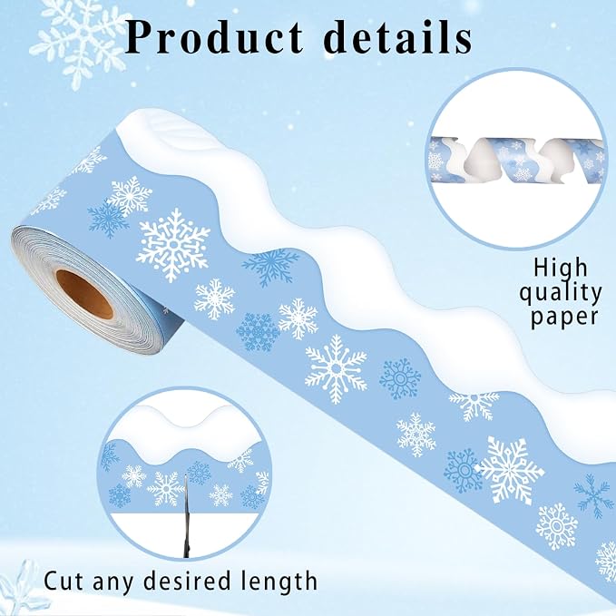 69 Feet Winter Snowflake Bulletin Board Borders, Scalloped Border Trim Holiday - Image 3