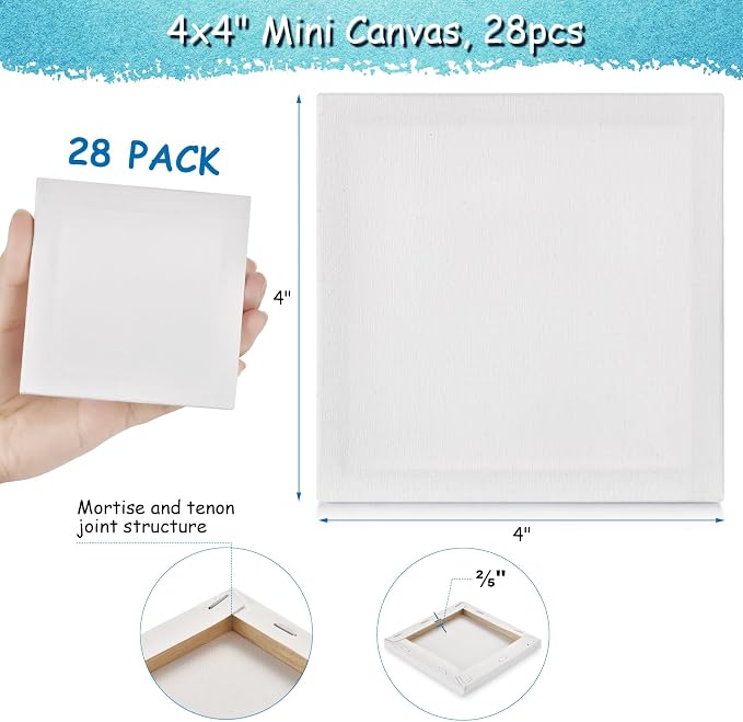 28PCS Mini Canvases for Painting – 4 x 4 in Bulk Small Square Stretched Canvases - Image 2