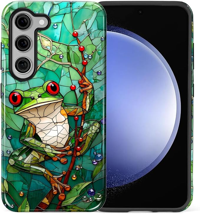 for Samsung Galaxy S23 Plus Case, Frog Stained Glass Pattern Glossy 2 in 1 - Image 2