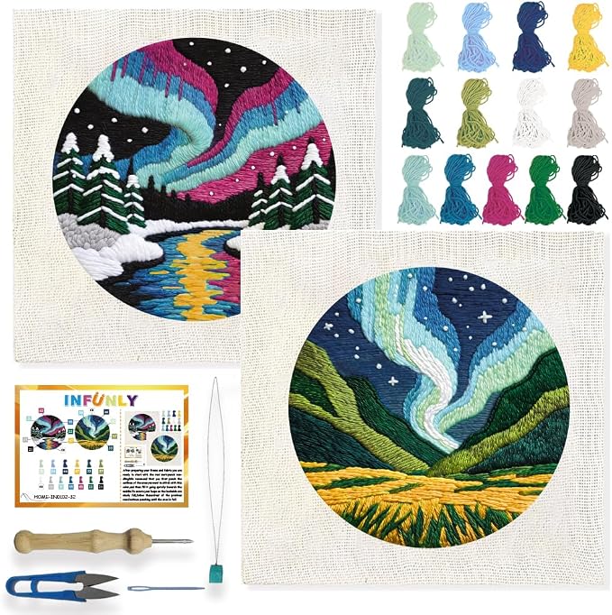 INFUNLY 2 Set Aurora Scenery Punch Needle Kit by INFUNLY