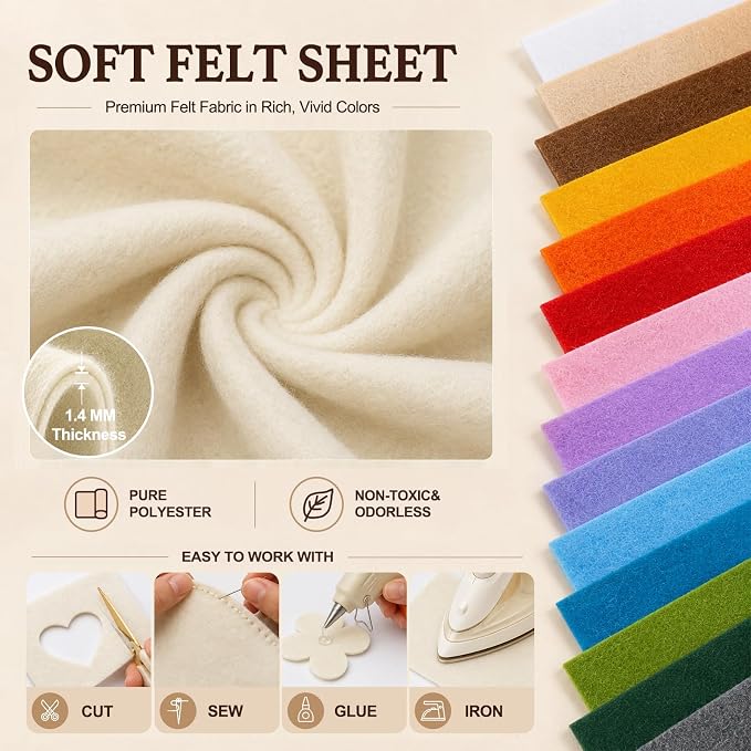 Ivory Large Felt Fabric 36" x 36", 1.4 mm Soft Felt Sheet, Nonwoven Fabric - Image 4