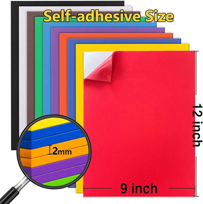 MEARCOOH Self Adhesive Foam Sheets, 10 Colors 9x12 Inch 2mm Sticky Eva Foam - Image 2