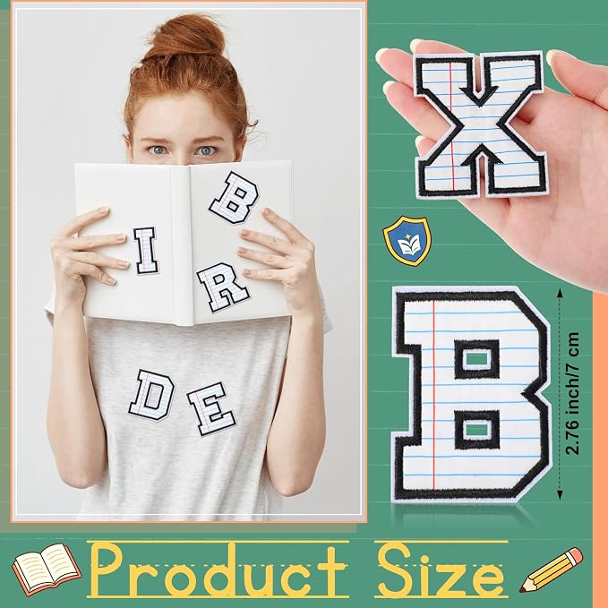 WILLBOND 52 Pcs Back to School Alphabet Patches Line Composition Self Adhesive - Image 3