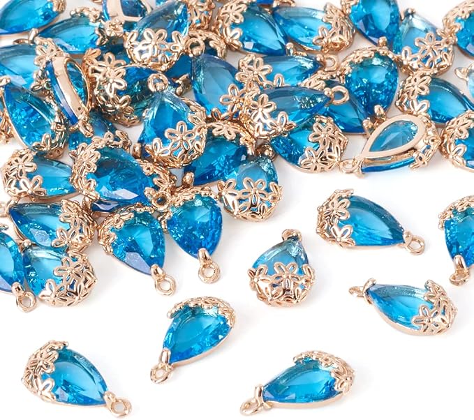 FASHEWELRY 50Pcs Faceted Teardrop Glass Pendants Transparent Crystal Drop Charms by FASHEWELRY