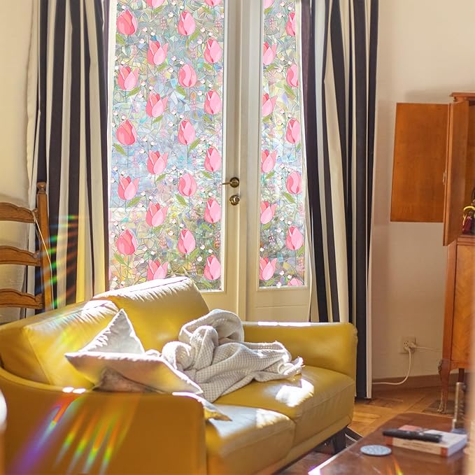 Window Film, Rainbow Window Privacy Film, Tulip Vine Double Sided Static Glass - Image 4