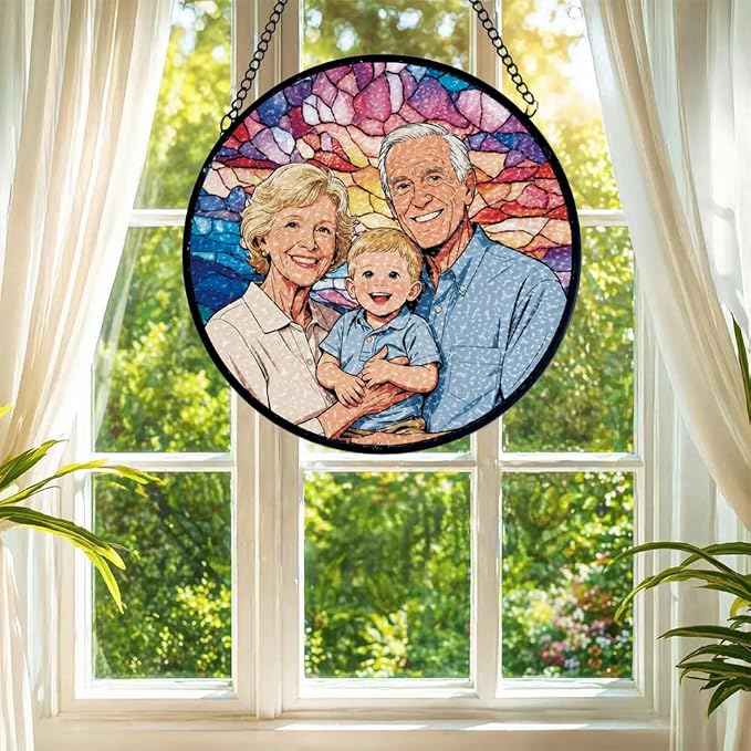Personalized Family Stained Glass Sun Catcher, Customized Stained Glass Window - Image 2