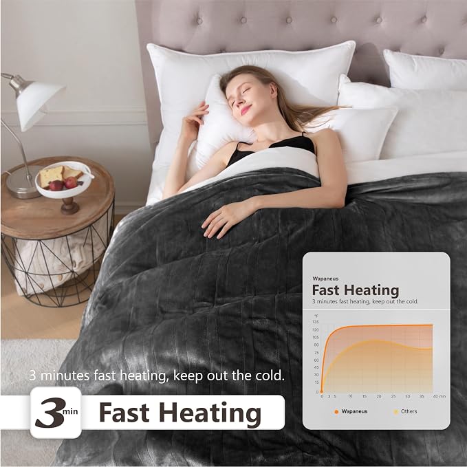 Wapaneus Heated Blanket Electric Blanket 62" x 84" Twin Size - Image 3