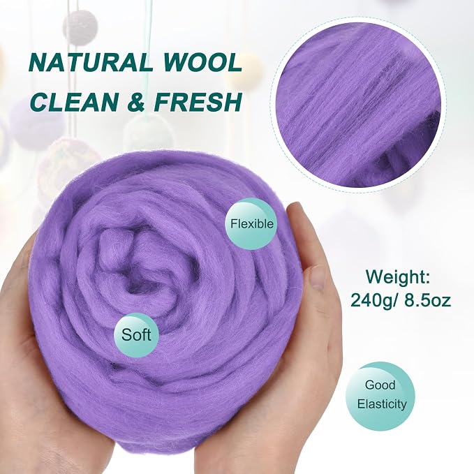 uxcell Needle Felting Wool, 8.5 Oz Nature Fibre Wool Yarn Roving - Image 2