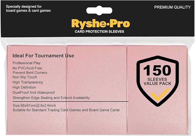 Premium Pink Card Sleeves, 150 Sleeves 2.6''x3.6'' Compatible by RyshePro