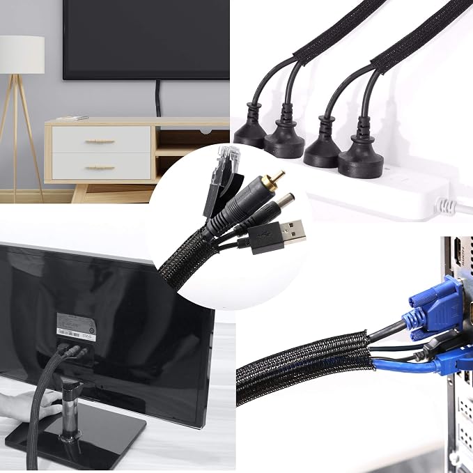 25ft - 3/8 inch Braided Cable Management Sleeve Cord Protector - Self-Wrapping - Image 5