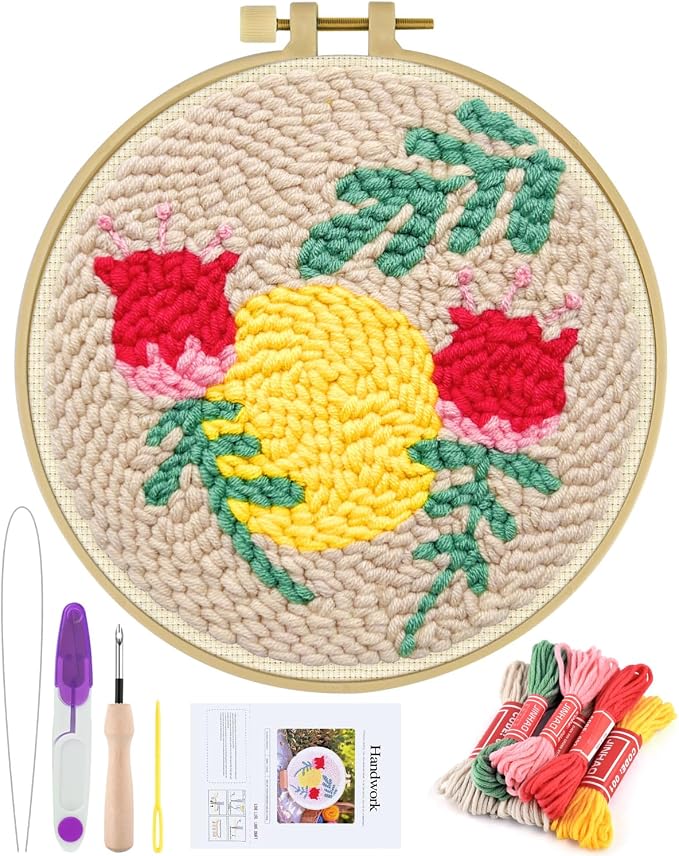 ERKOON Punch Needle Kit Adults Beginners, DIY Easy Floral Embroidery Set by ERKOON