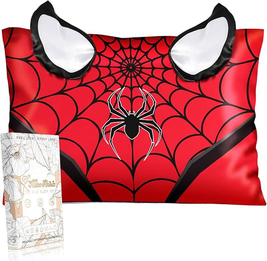 Kids Pillowcases Standard Size 20"x26" - Cute Cartoon Soft Breathable Silk Pillow Cases for Hair and Skin with Hidden Zipper for Women Girls Fun Kawaii Design for Bedding, Red