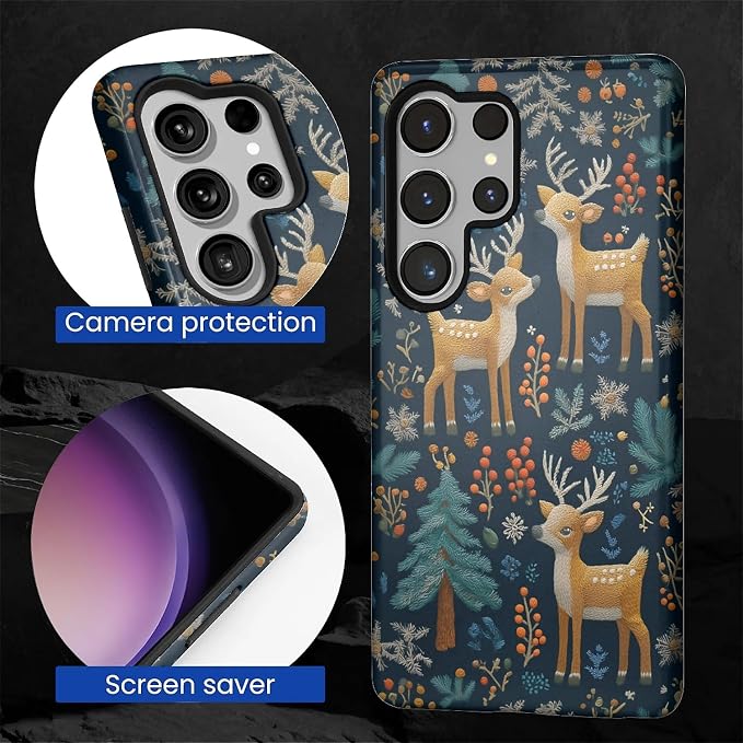 Case for Samsung Galaxy S25 Ultra Case, Cute Christmas Reindeer Design Hybrid - Image 2