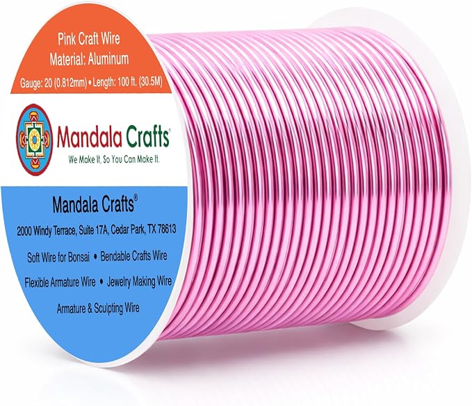 Mandala Crafts 20 Gauge Pink Anodized Aluminum Craft Wire, 100 FT | Colored by MandalaCrafts