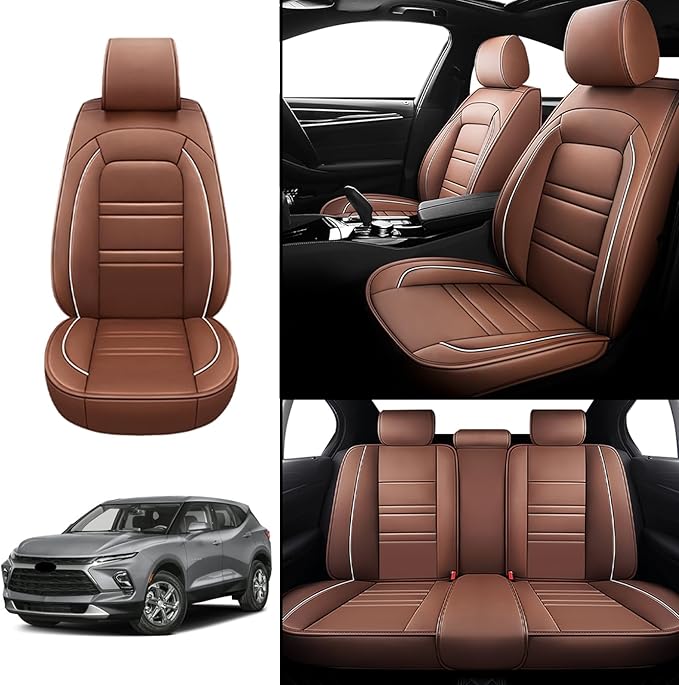Seat Covers for Chevy Blazer 2019-2025 | 5-Seats Leather Seat Covers, Easy to Install Automotive Seat Covers Full Set (Full Set, Coffee)