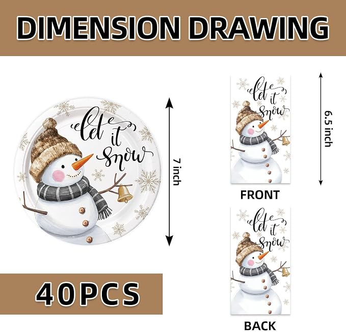 40Pcs Snowman Paper Plates Napkins Supplies Disposable Let It Snow Baby Shower - Image 2