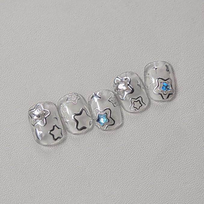 Star Nail Art Stickers Silver Star 5D Embossed Nail Decals - Image 8