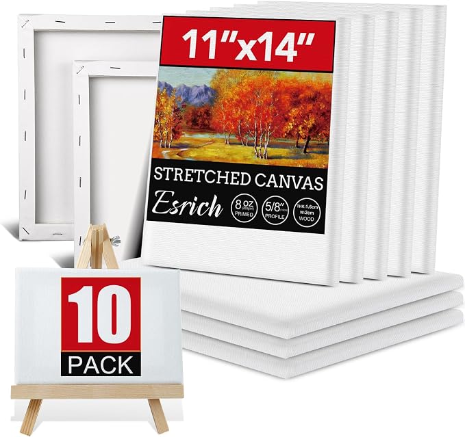 ESRICH Stretched Canvas for Painting 11x14 Inch, 10 Pack Blank Canvas -5/8 in by ESRICH