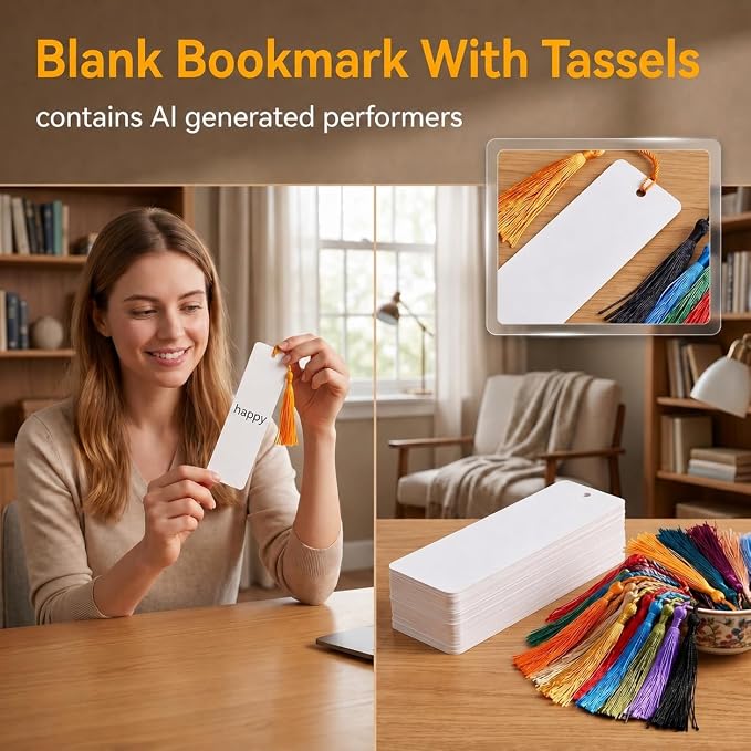 100Pcs Blank Bookmarks with Tassels, 400gsm Cardstock 5x15cm White Blank Paper - Image 5