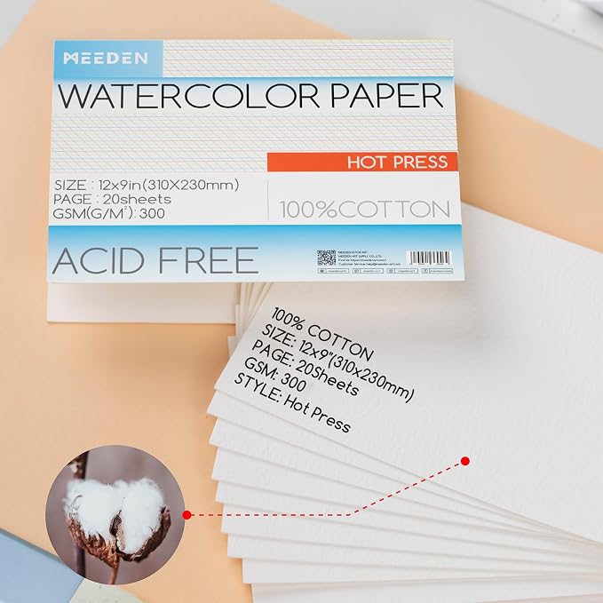 MEEDEN Watercolor Paper Block, 100% Cotton Watercolor Paper Pad of 20 Sheets - Image 2