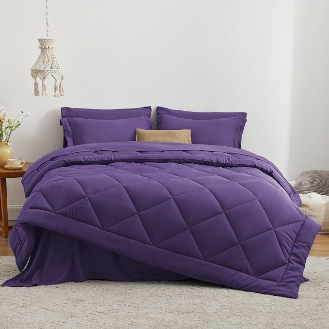 Love's cabin Full Comforter Set Purple, 7 Pieces Full Bed in a Bag, All Season - Image 2