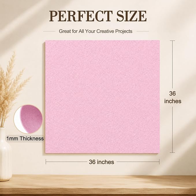Baby Pink Large Felt Fabric 36" x 36", 1mm Stiff Felt Sheet, Nonwoven Fabric - Image 3