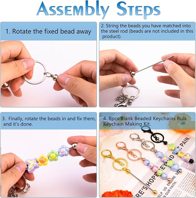 beadable keychains Bulk 8pcs Blank Keychain Making Kit Keychains Accessories - Image 4