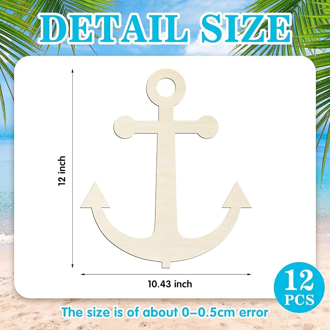 Anglechic 12 Pack 12 Inch Blank Anchor Cutout Unfinished Wood Anchor Slices - Image 2