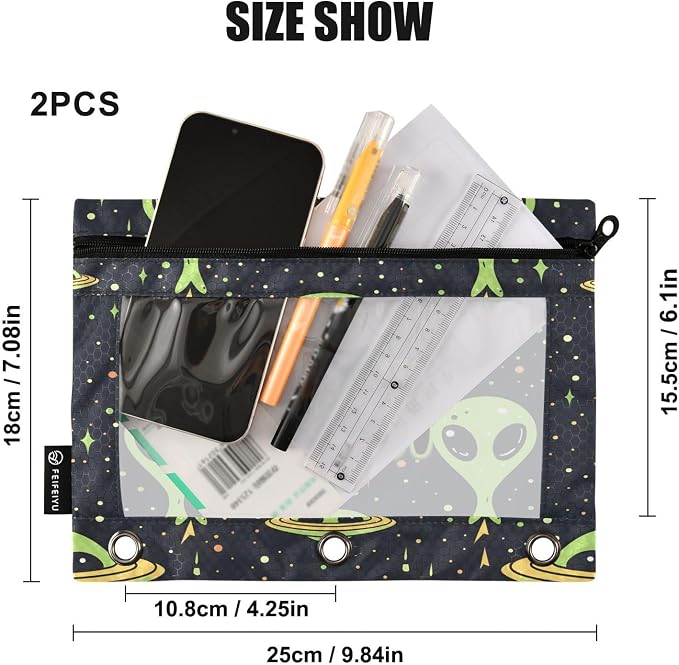 Custom Green Aliens Space Pencil Pouch - Image 3