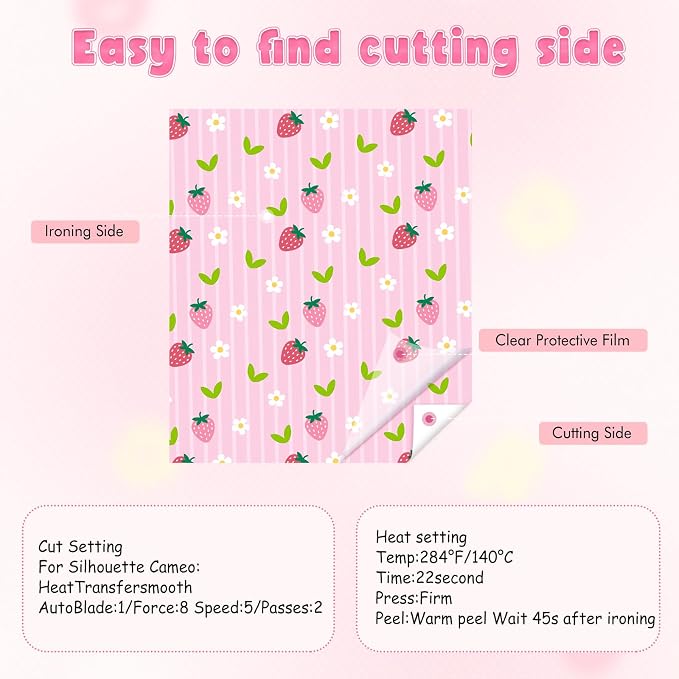 HTVSTD Pink Strawberry Heat Transfer Vinyl 8Sheets 12×10in Iron on Vinyl | - Image 7