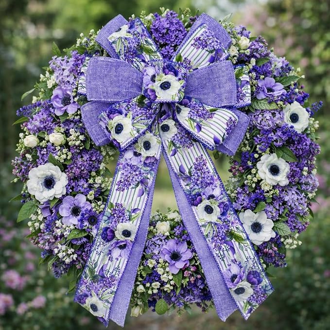 2.5 Inch Purple Floral Wired Edge Ribbon, Decorative Fabric Craft Ribbon - Image 5