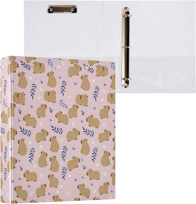 Cute Capybara Round Ring Binders 1.5 Inch Flowers Strawberry Doodle Pattern 3 - Image 8