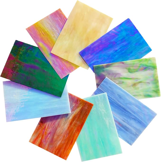 9 Sheets Stained Glass Sheet, 4 x 6 inch Iridescent Glass Sheets Mosaic Glass - Image 2
