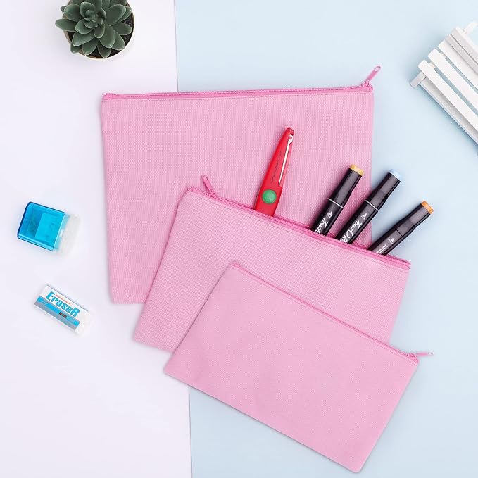 12 Pieces Cotton Canvas Makeup Bag, Blank DIY Craft Bag - Image 2