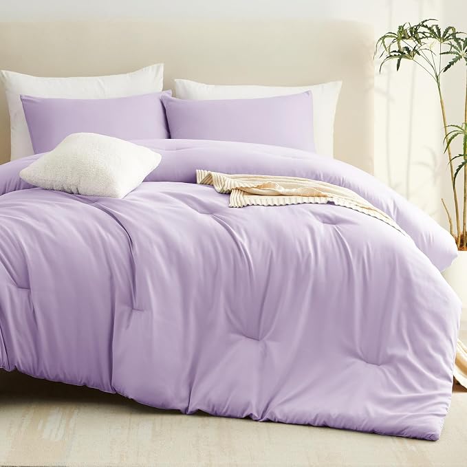 CozyLux Lavender King Size Comforter Set, 3 Pieces Light Purple Solid - Image 9