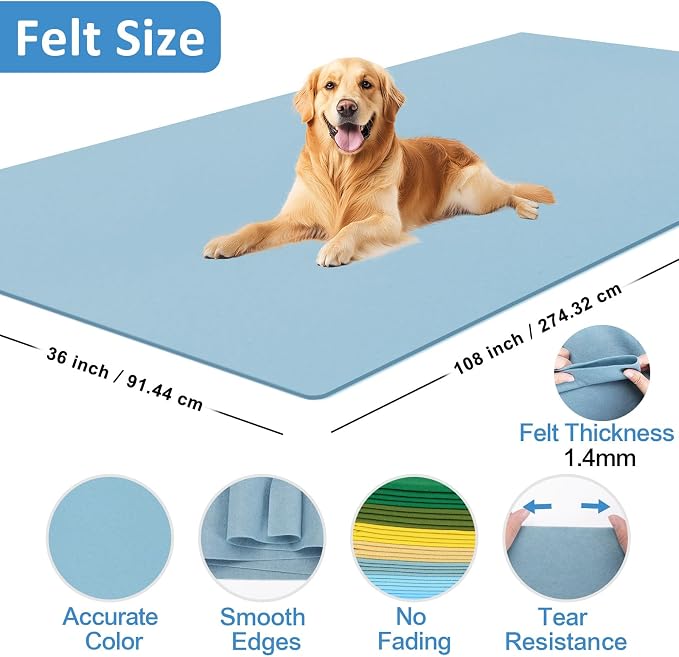 XSEINO Dusty Blue Large Felt Fabric 108" X 36 ", 1.4 mm Thick Soft Felt Fabric - Image 2