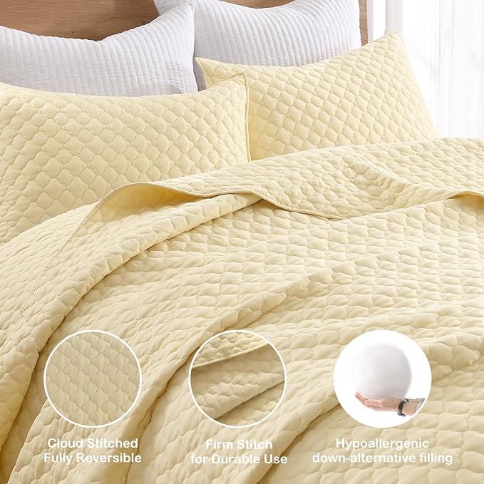 HORIMOTE HOME Quilt King Size Light Yellow, Lightweight Quilt - Image 3
