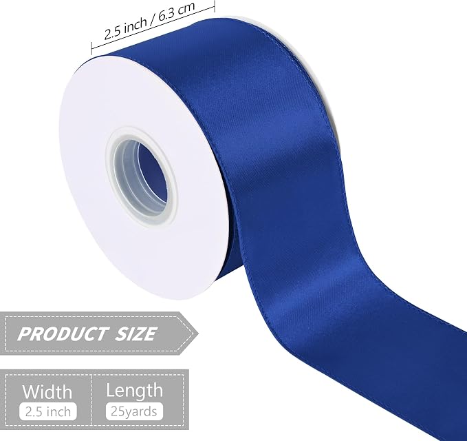 Royal Blue 2.5 Inch Continuous 25 Yards Satin Wired Ribbon - Image 2