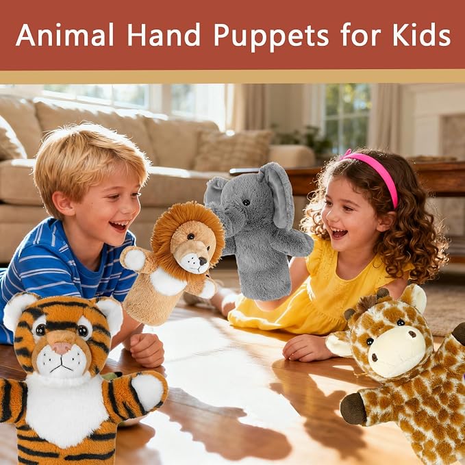 4 PCS 11 Inch Animal Hand Puppet Set Soft Realistic Wild Plush Puppets Toys - Image 4