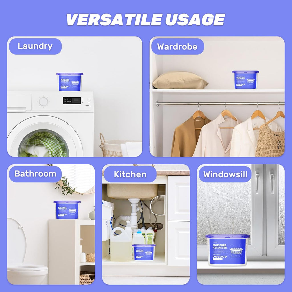 CLEVAST Moisture Absorbers Boxes, 10 OZ, 6 Pack, Dehumidifier Box for Closet, Unscented Hanging Humidity Absorber in Wardrobes, Bedrooms, Bathrooms, RV