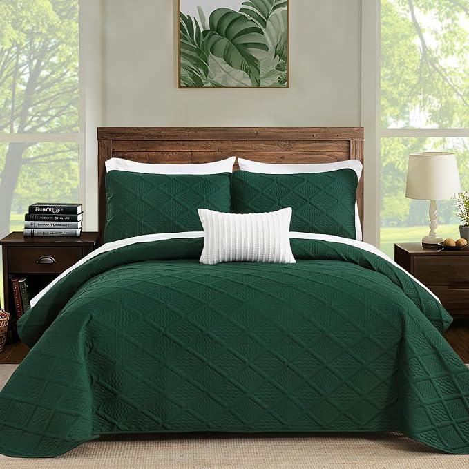 Yiran Quilts King Size, Emerald Green Spring Summer Bedspread Bedding Set - Image 9