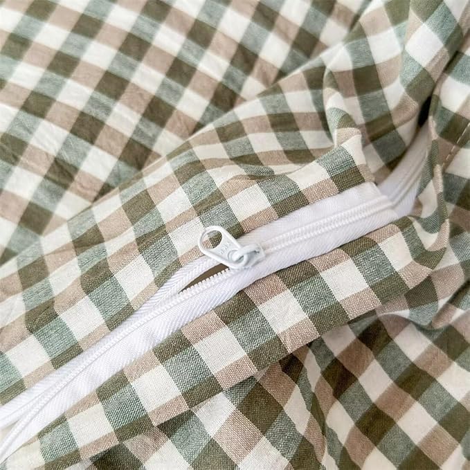 MKXI Sage Green Gingham Duvet Cover Twin XL, 3-Piece Ruffled Bedding Set - Image 7