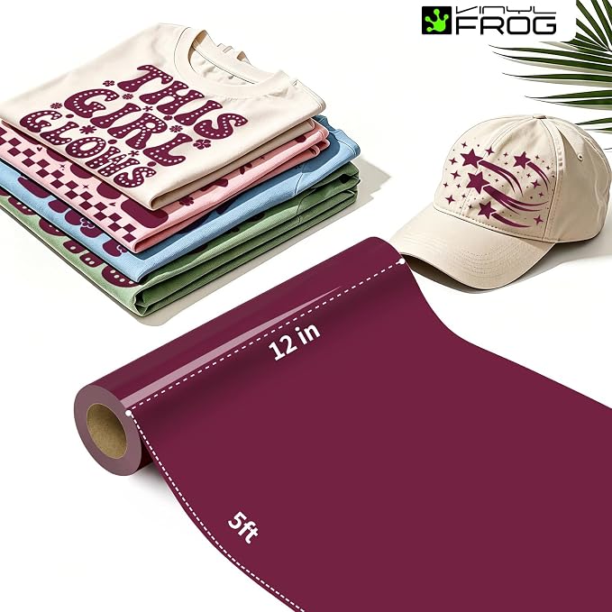 VINYL FROG Maroon Heat Transfer Vinyl Roll 12" x5ft Matte HTV Vinyl | Burgundy - Image 2