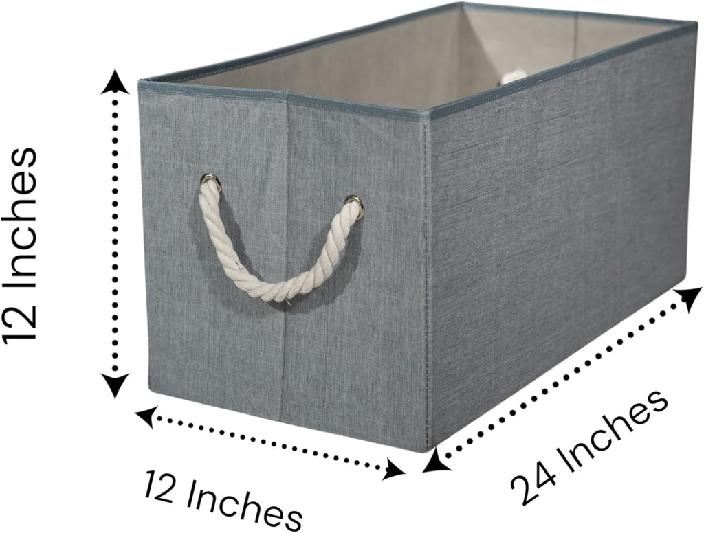 Storage Bins with Rope Handles, Gray Fabric Collapsible Storage Cubes, Large Decorative Storage Boxes for Organization, 2 Pack