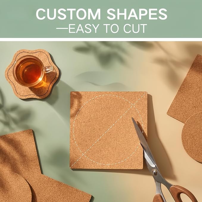 30 Pcs Adhesive Cork Sheets for DIY Coaster, 4 Inch Round and Square - Image 5