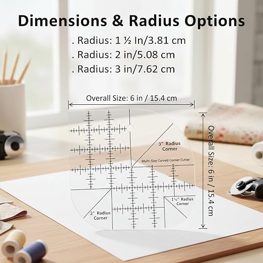 Curved Corner Cutter Quilting Ruler, Acrylic Patchwork Quilting Templates Tools - Image 2